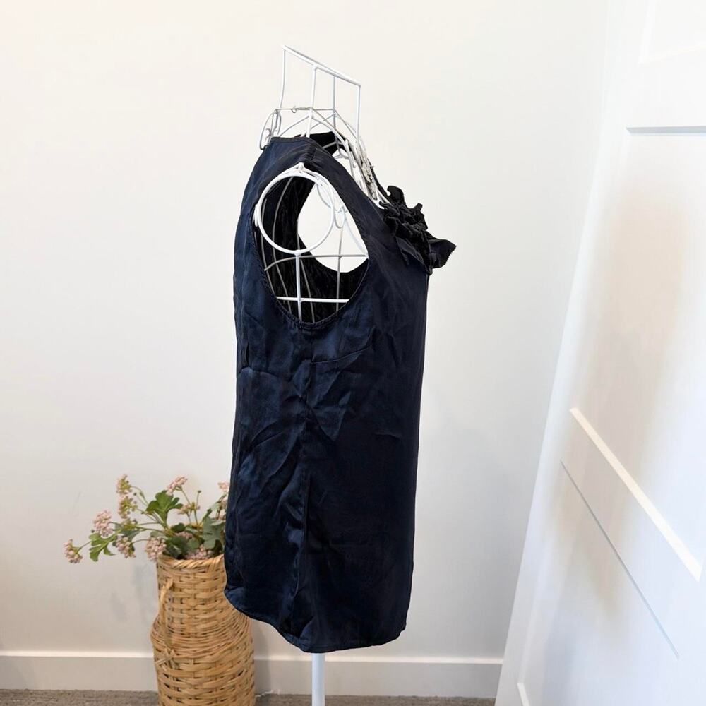 Cute vintage y2k silk navy ruffle silk tank - Picture 3 of 6